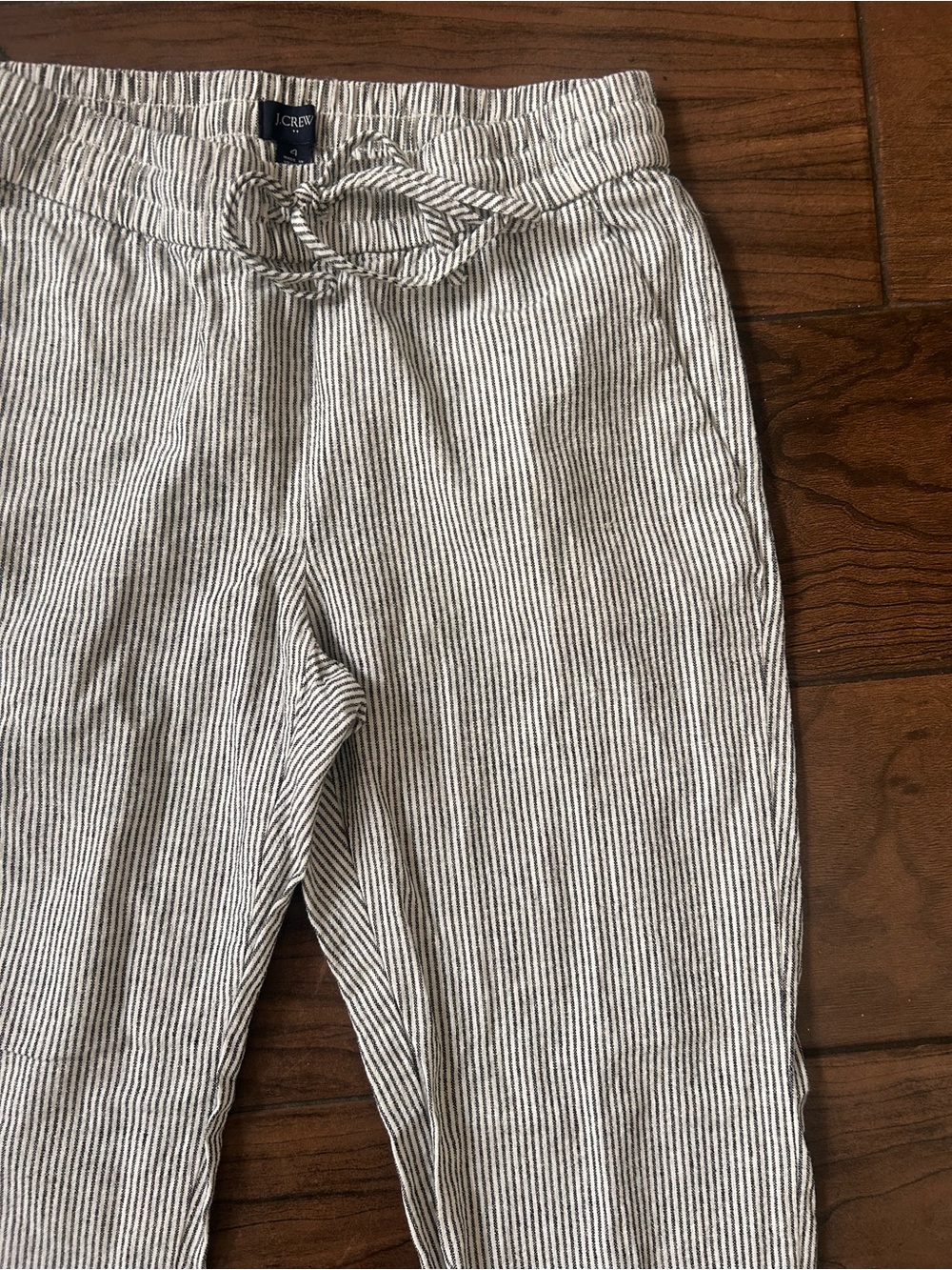 J. Crew Women's Straight Leg Drawstring Pants in Light Gray Pinstripe - Picture 4 of 8